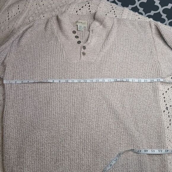 Eddie Bauer Sweater Mens XLT Beige Knit USA Classic 5 Button Henley Fisherman - Picture 7 of 16